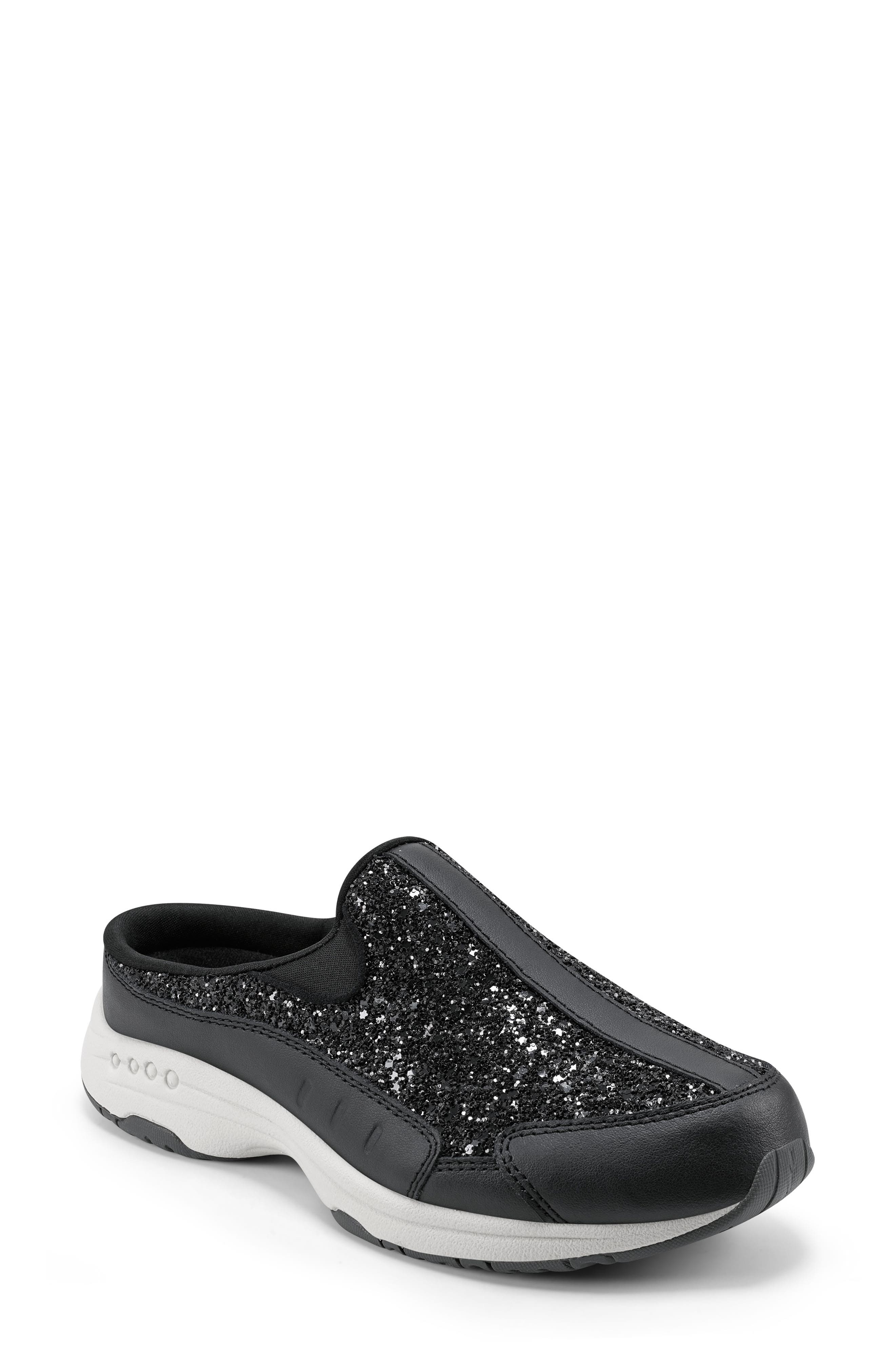 Traveltime Glitter Slip-On Sneaker, Main, color, BLACK