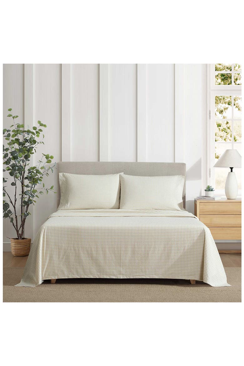 Little Gingham 200 Thread Count Cotton Percale Full Sheet Set, Alternate, color, LT-PASTEL BROWN