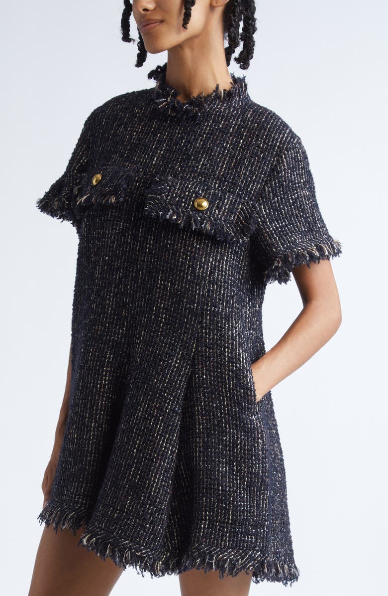 Sacai Short Sleeve Tweed Dress, Alternate, color, Navy