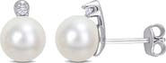 DELMAR Freshwater Pearl & Diamond Stud Earrings