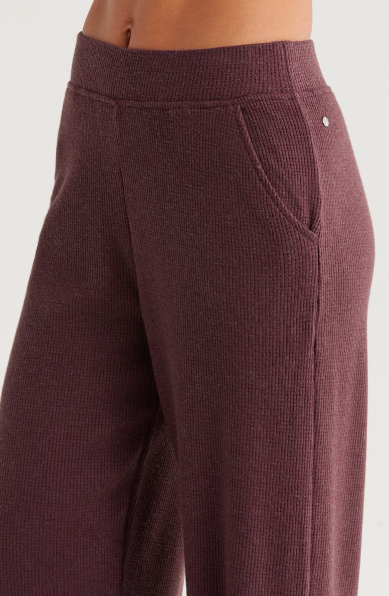 Zella Cozy Waffle Knit Pants, Alternate, color, Burgundy Fudge
