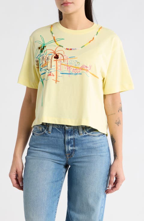 Cropped Cotton Graphic T-Shirt