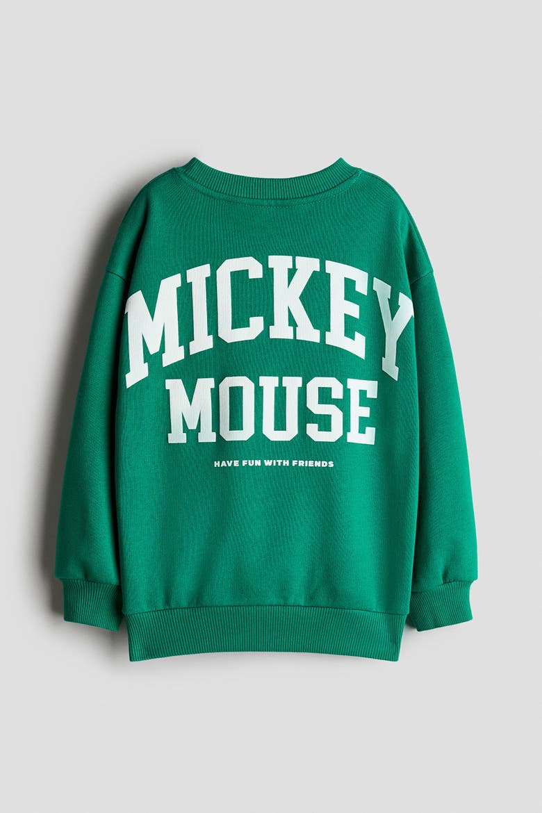Printed Brushed-inside Sweatshirt, Alternate, color, Green/Mickey Mouse