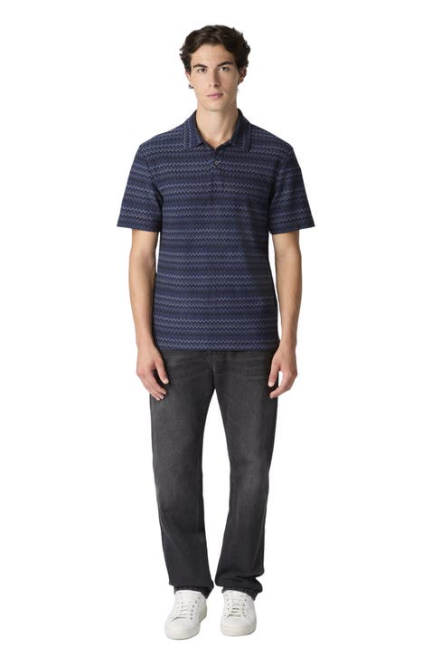 Short Sleeve Cotton Polo With Zigzag Pattern
