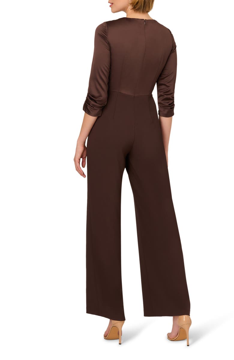 Adrianna Papell Belted Wide Leg Satin Crepe Jumpsuit, Alternate, color, Dark Brown