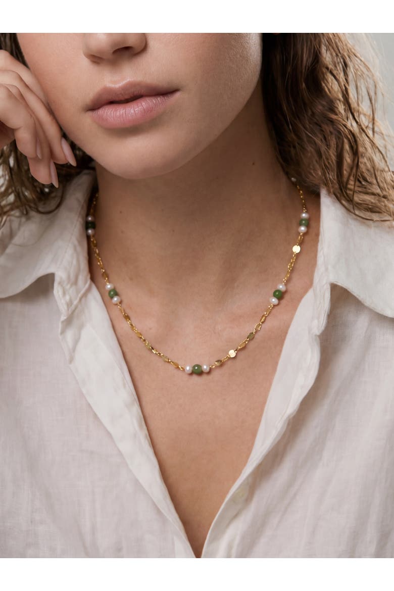 Elena Jade and Freshwater Pearl Beaded Necklace, Alternate, color, Green