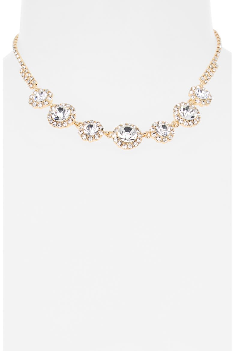 Round Crystal Halo Choker Necklace, Alternate, color, CLEAR- GOLD