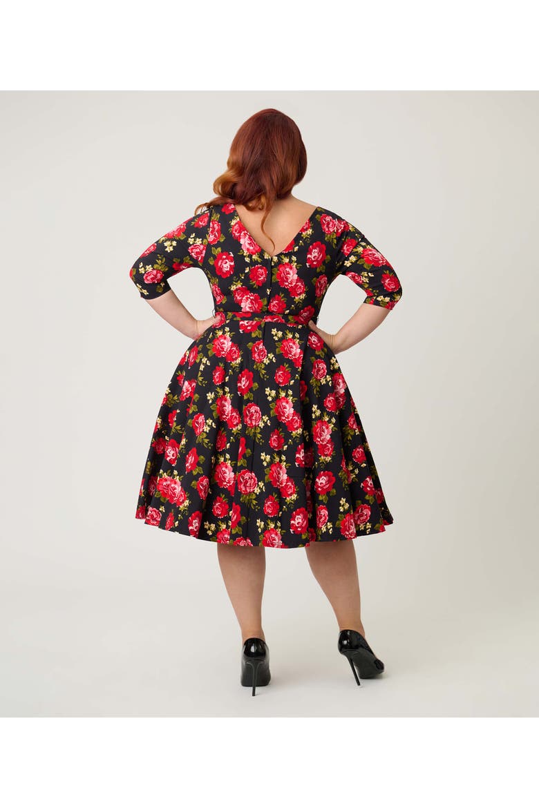 Plus Size Devon Swing Dress, Alternate, color, Black & Red Roses