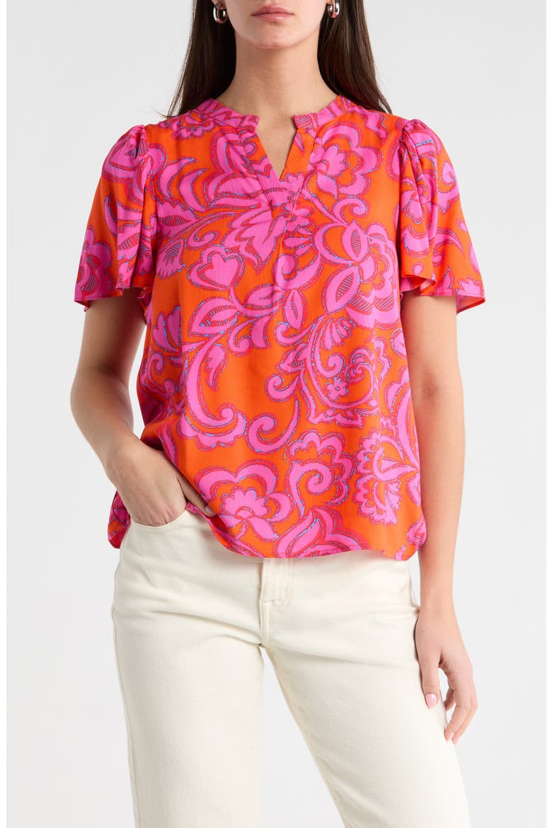 Marinda Floral Mivie Top, Main, color, ORANGE-FUCHSIA