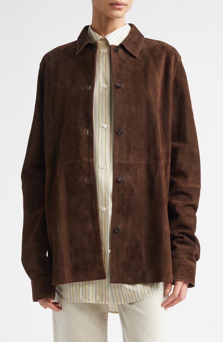 TOTEME Soft Suede Overshirt, Main, color, Bark