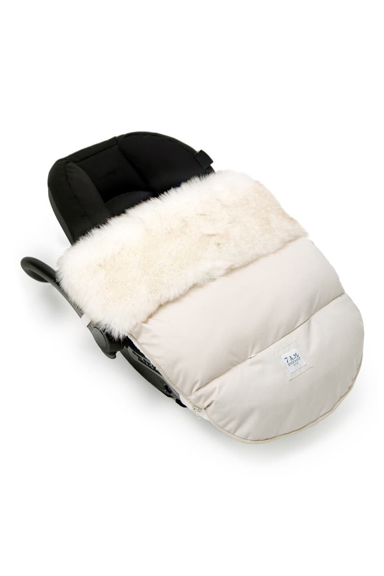 PlushPOD Tundra Water Repellent Faux Fur Lined Car Seat/Stroller Bunting, Alternate, color, BEIGE HEATHER WHITE FUR