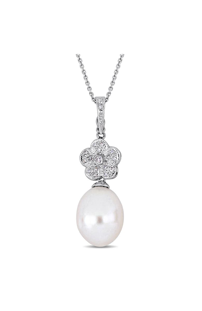 Julianna B. Diamond Floral Drop Pendant Necklace 18k, Main, color, Cultured South Sea Pearl