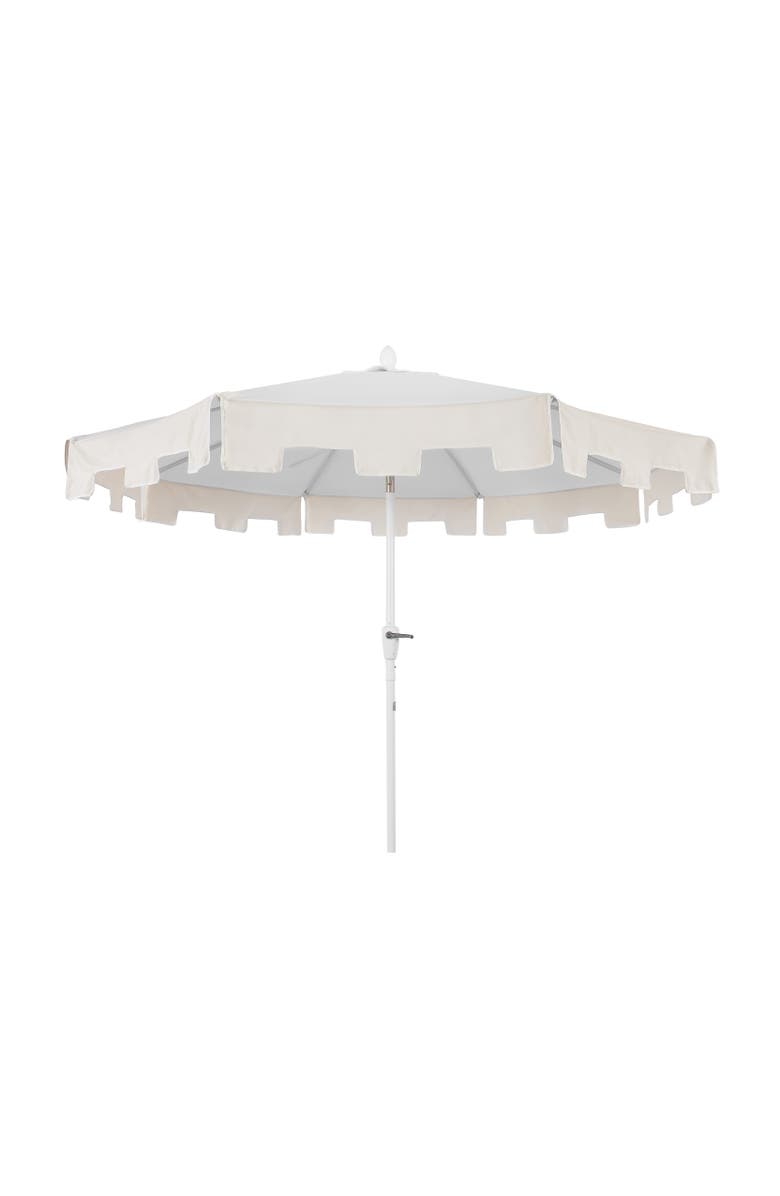 JONATHAN Y Baiona 9 ft. Classic MidCentury Market Patio Umbrella with UV Protection, Auto-Tilt, Crank and Wind Vent, Alternate, color, White/Cream