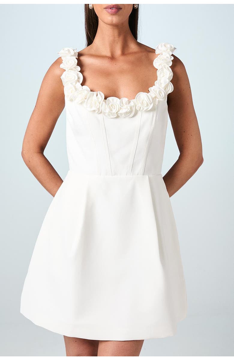 Coast Square Neck 3D Flower Bridal Mini Dress, Alternate, color, Ivory