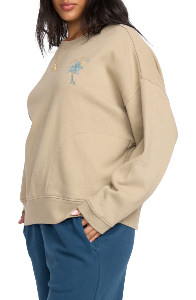 Billabong Palmin' Camp Fleece Graphic Sweatshirt, Alternate, color, Cobblestone
