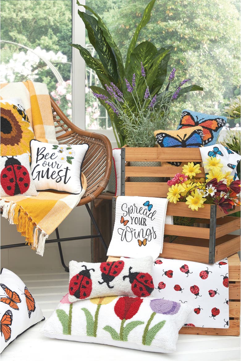 Bee Our Guest Embroidered Small Petite Throw Pillow, 10" x 10", Alternate, color, White