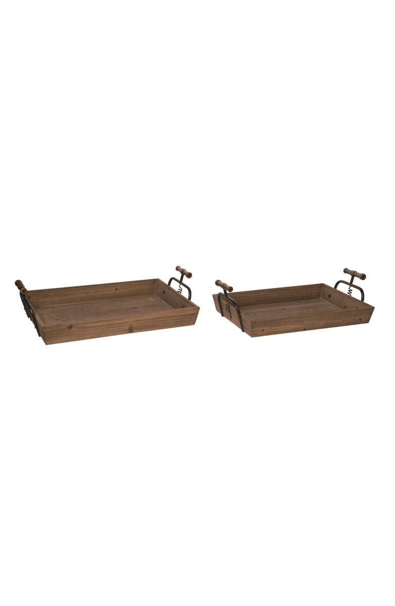 Transpac Wood Brown Everyday Tray Set of 2 Decorative Trays and Platters for Spring Home Decor, Main, color, Brown