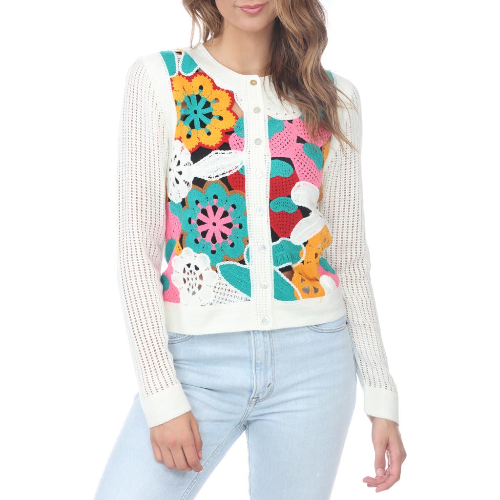 Rain And Rose Floral Open Knit Cardigan In As Is