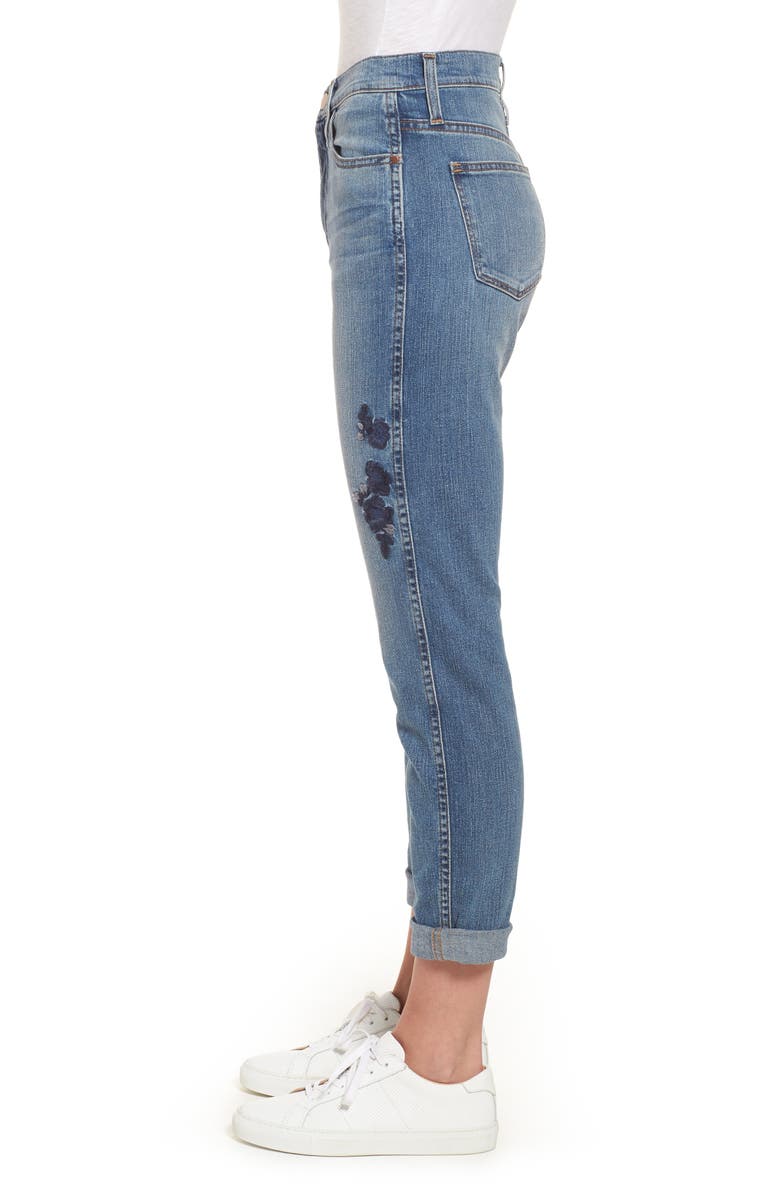Caslon<sup>®</sup> Arden High Waist Embroidered Boyfriend Jeans, Alternate, color, 