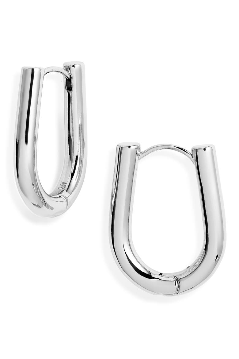 Curved Hoop Earrings, Main, color, SILVER