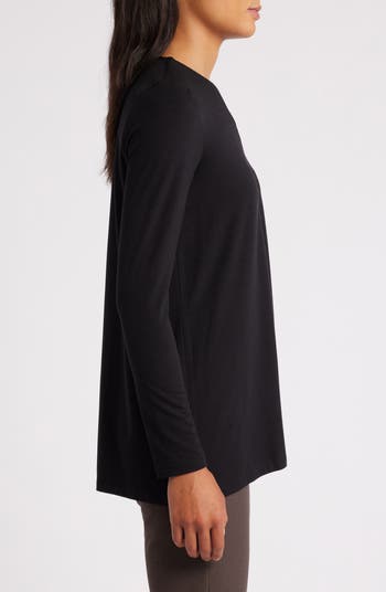 Eileen Fisher  V-Neck Tunic レディース シャツ トップス Black Fine Jersey V-Neck Long Top | EILEEN FISHER