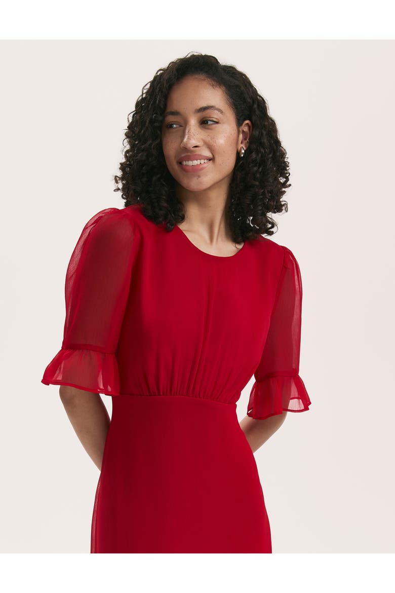 Jennifer Short Sleeve Chiffon Midi Dress, Alternate, color, Red
