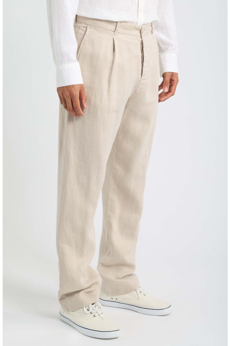 Alta Pleated Linen Trousers, Alternate, color, BONE
