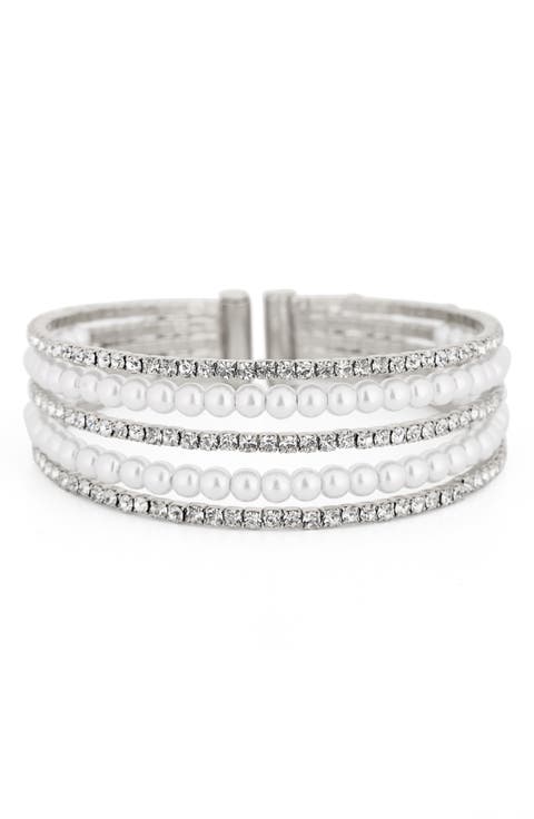 Faux Pearl & Crystal Cuff Bracelet