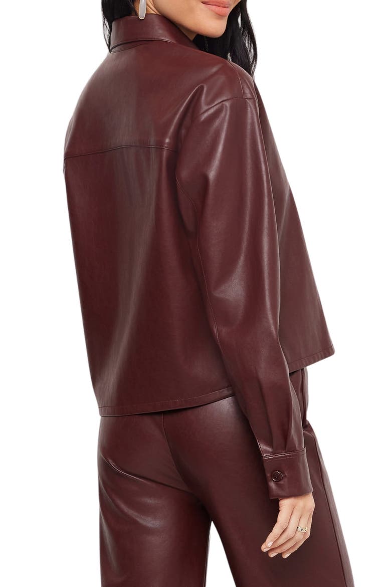 Faux Leather Buttoned Shirt Jacket, Alternate, color, WINE