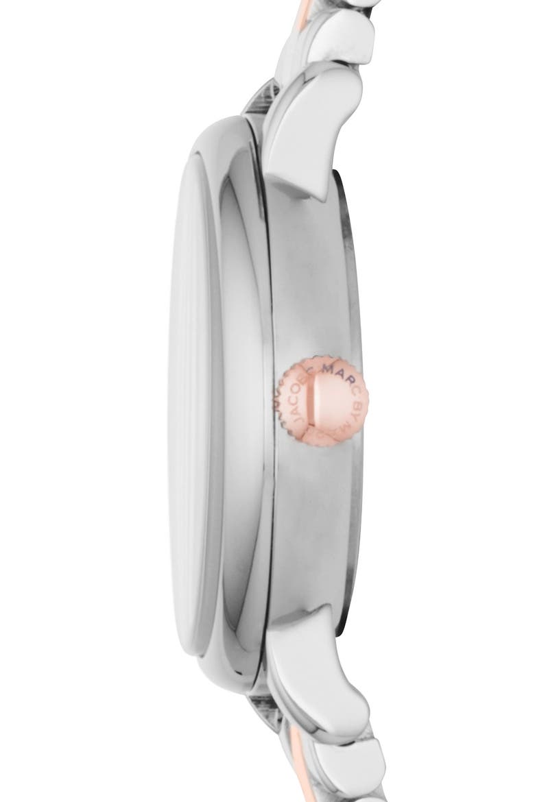 'Baker' Round Bracelet Watch, 28mm, Alternate, color, SILVER/ ROSE GOLD/ WHITE