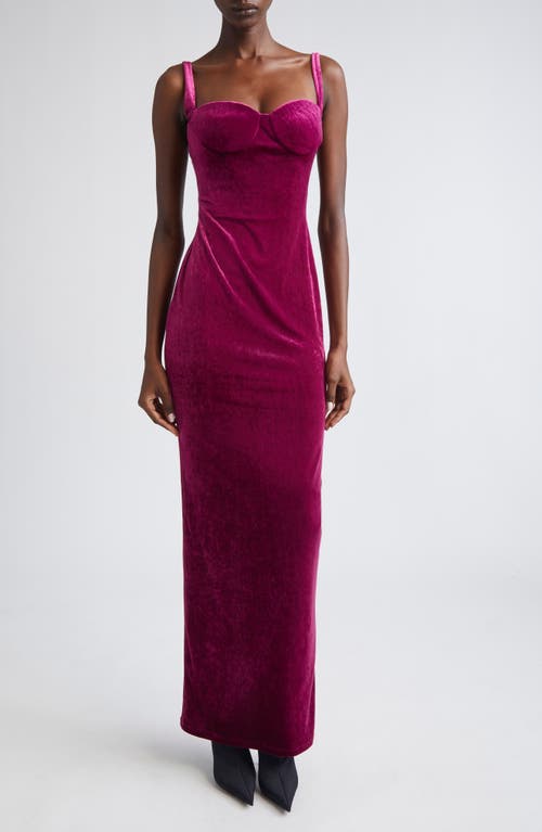 Balenciaga Velvet Backless Column Gown In Burgundy