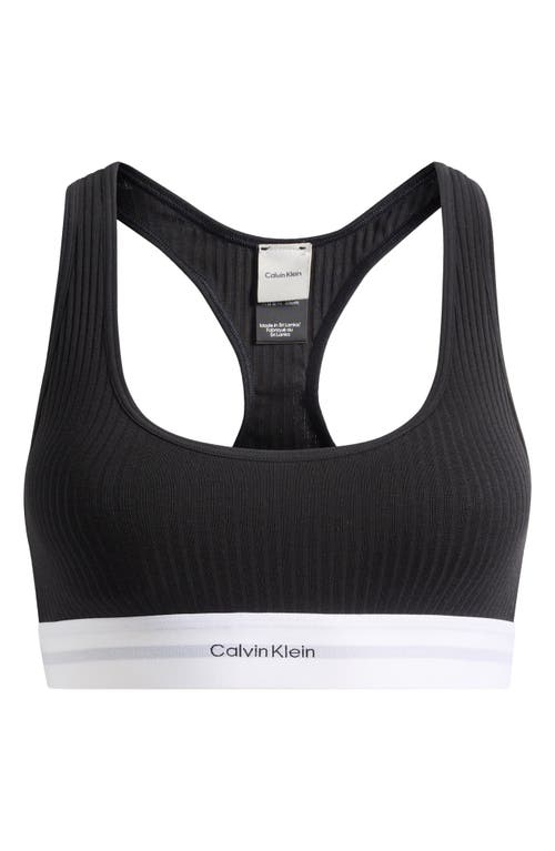 Calvin Klein Lightly Lined Rib Logo Bralette In Black
