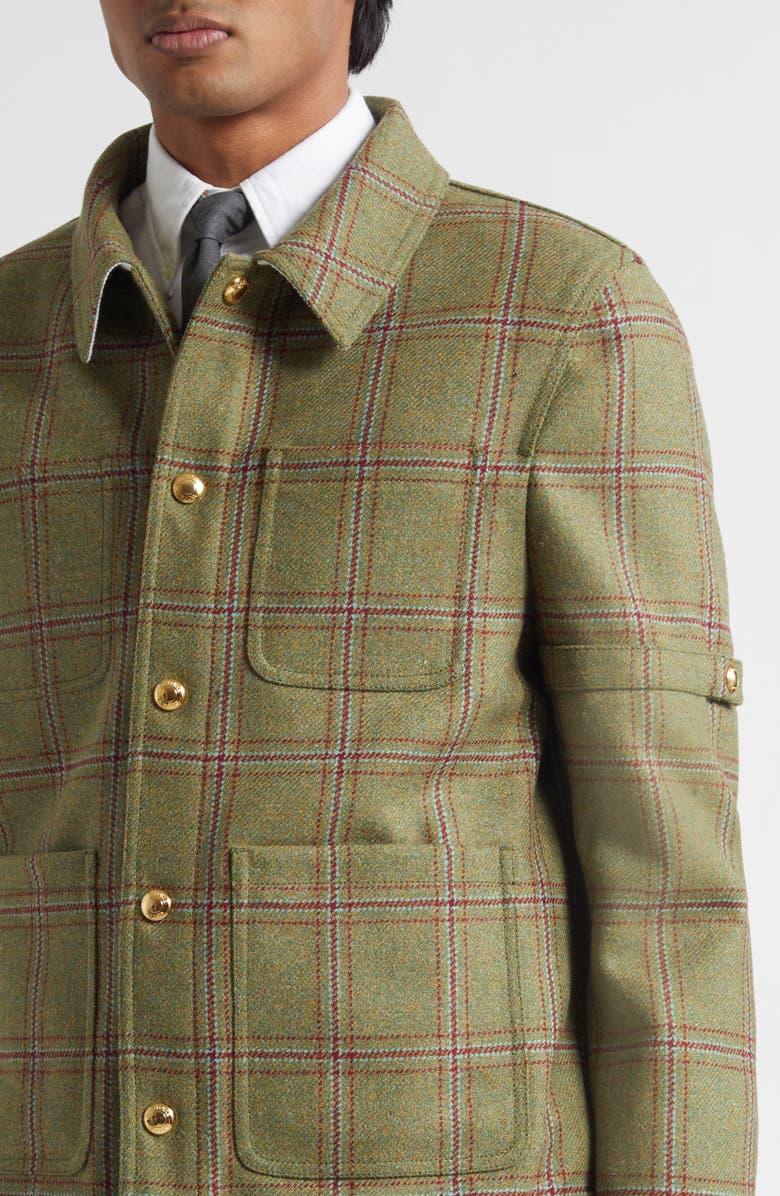 Thom Browne Armband Plaid Wool Utility Jacket, Alternate, color, Green