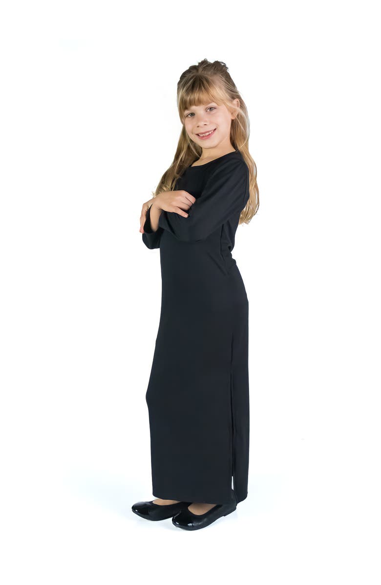 24sevenKid Long Sleeve Side Slit Maxi Dress Solid Color, Alternate, color, Black
