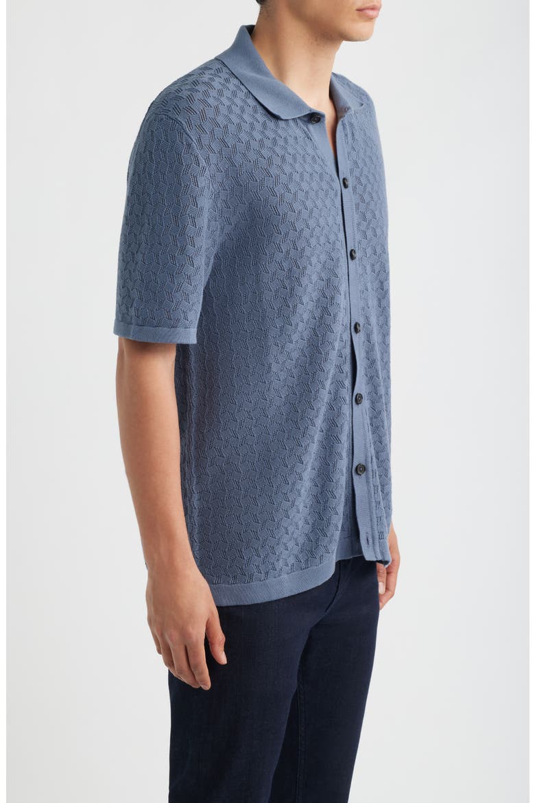 Nappo Pointelle Short Sleeve Button-Up Shirt, Alternate, color, OPEN BLUE