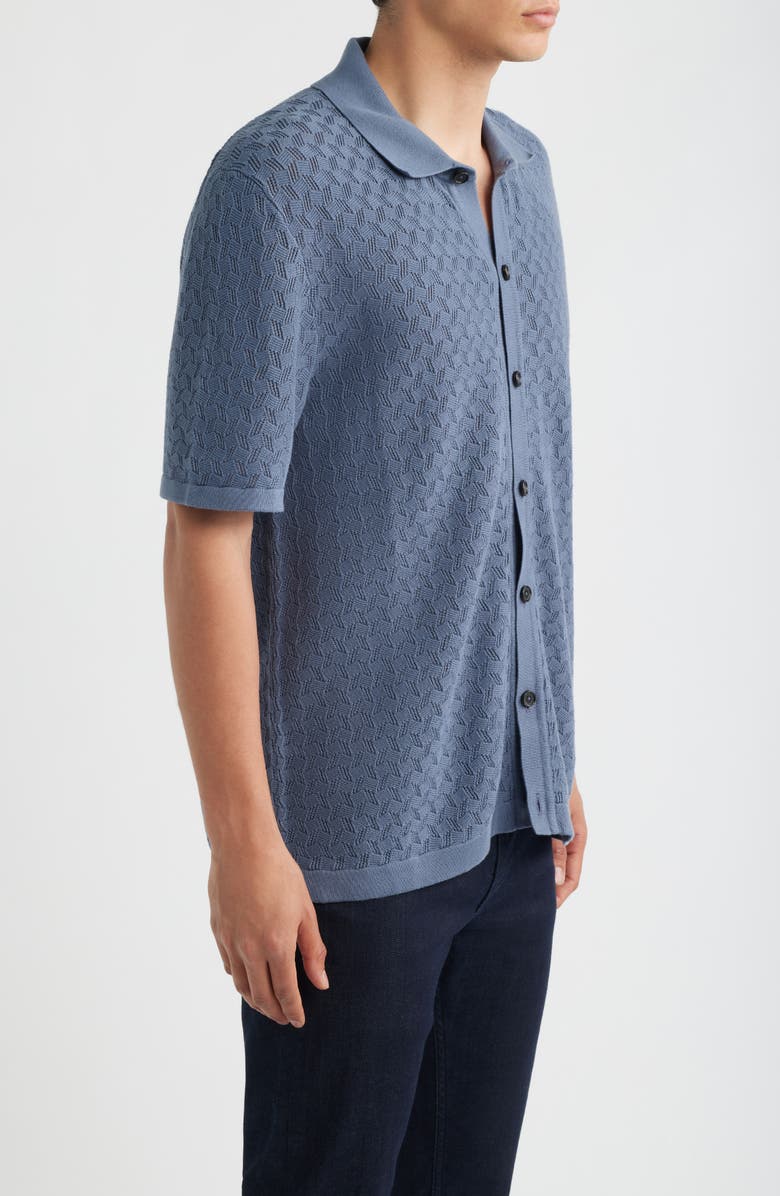 BOSS Nappo Pointelle Short Sleeve Button-Up Shirt, Alternate, color, Open Blue