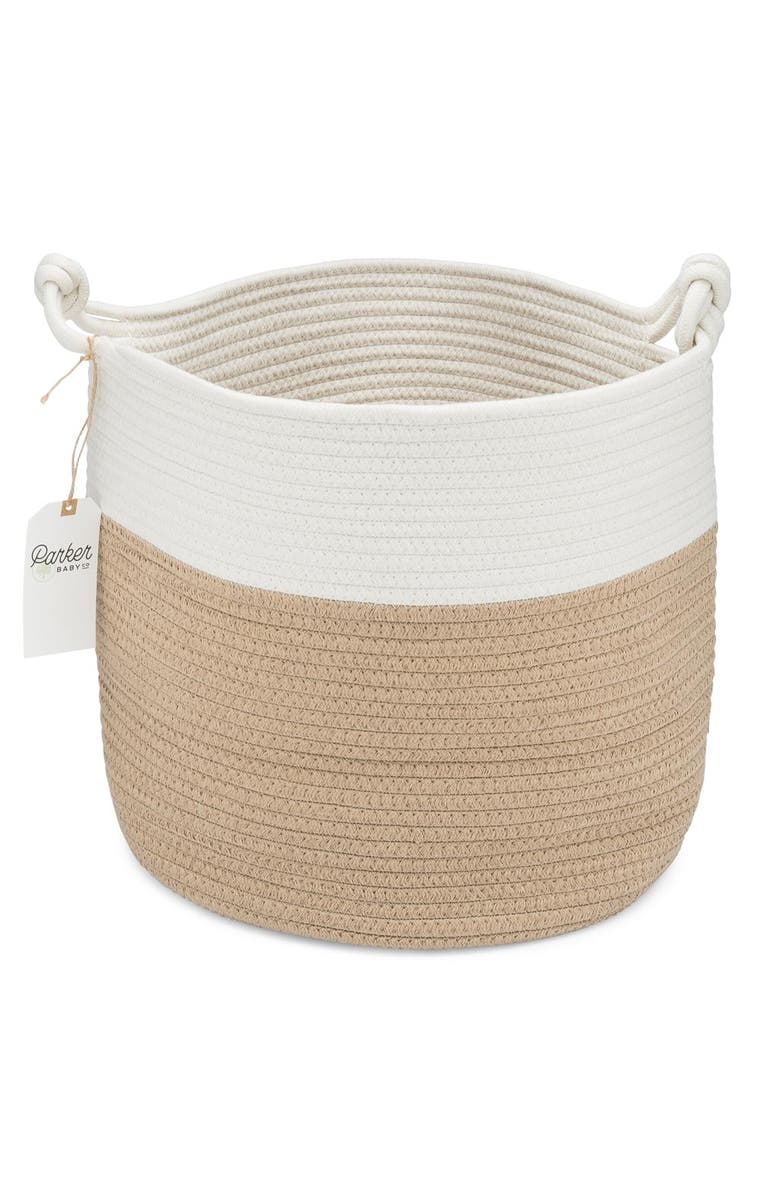 Parker Baby Co. Rope Storage Basket, Main, color, Brown And White