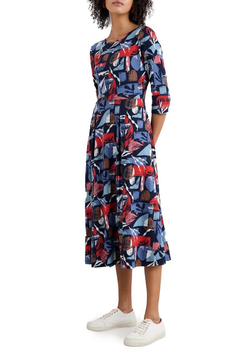 Wild Bouquet Stretch Organic Cotton Midi Dress, Main, color, MARINE FORMS MUSSEL