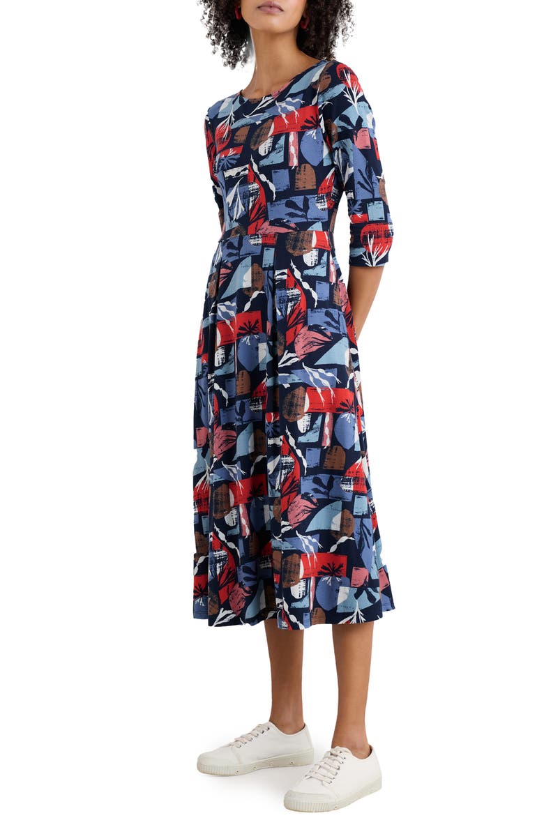 Seasalt Cornwall Wild Bouquet Stretch Organic Cotton Midi Dress, Main, color, Marine Forms Mussel