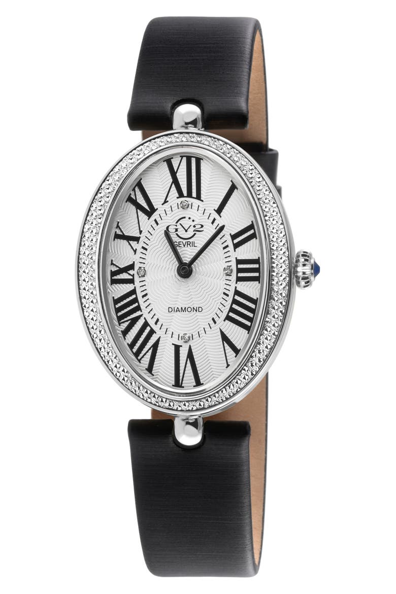 Piazza Diamond Accent Leather Strap Watch, 29mm x 38mm, Main, color, BLACK