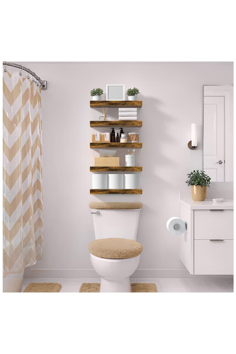 Set of 3 Floating Wall Shelves, Alternate, color, BROWN