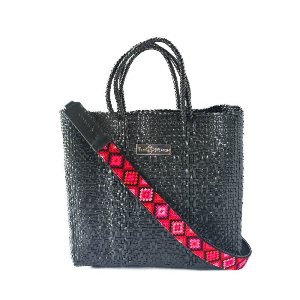 Tin Marin Mai Woven Bag Strap - Poppy with Leather, Alternate, color, Black Leather