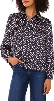 Halogen® Polka Dot Long Sleeve Satin Top