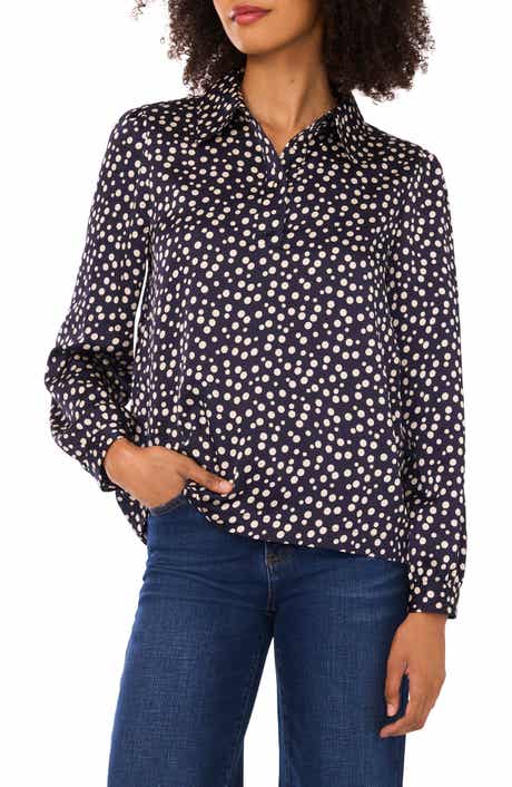 Halogen® Polka Dot Long Sleeve Satin Top