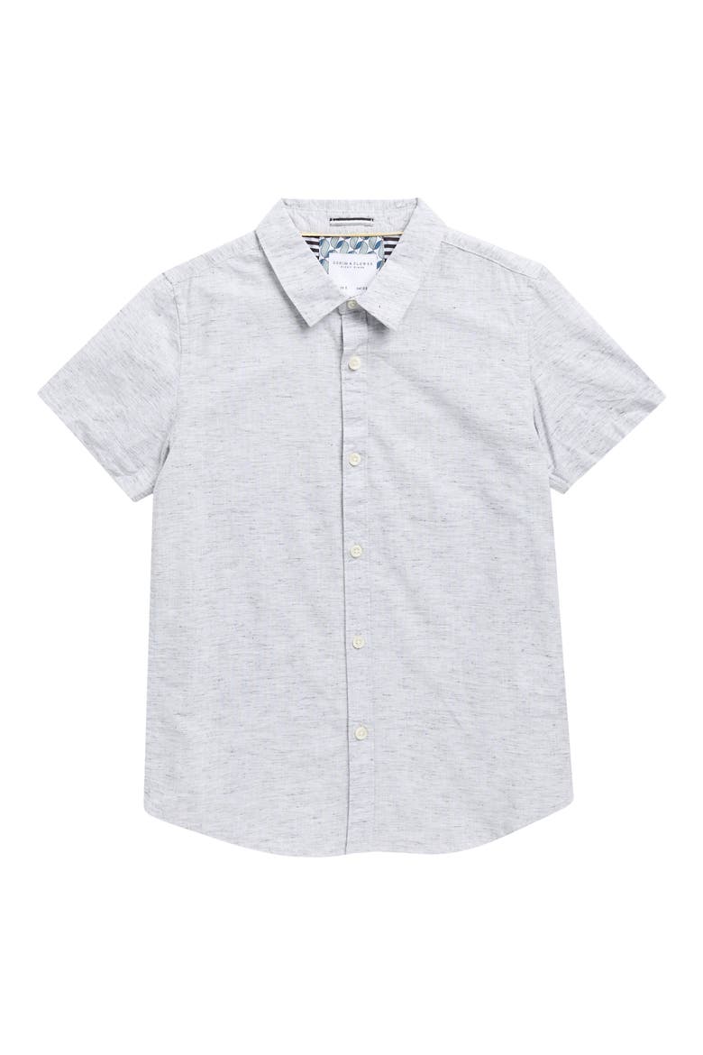Kids' Mélange Short Sleeve Button-Up Shirt, Main, color, GREY