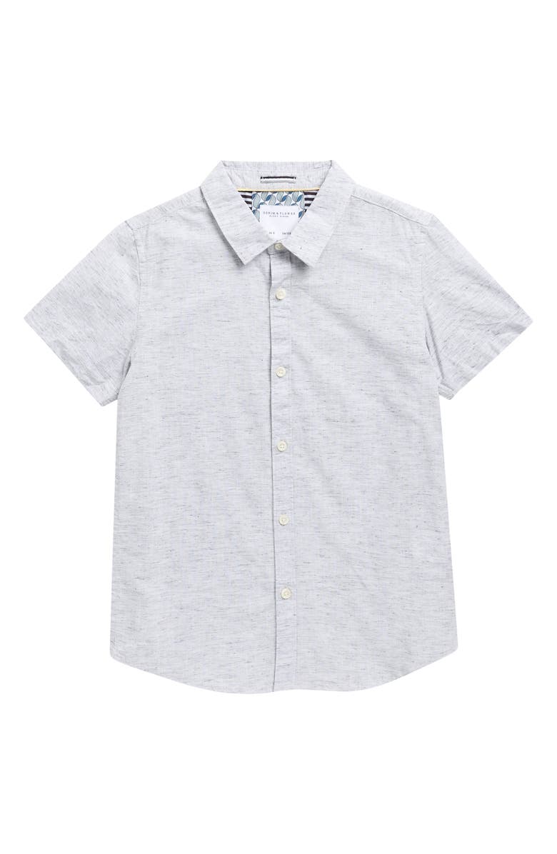 DENIM AND FLOWER Kids' Mélange Short Sleeve Button-Up Shirt, Main, color, Grey