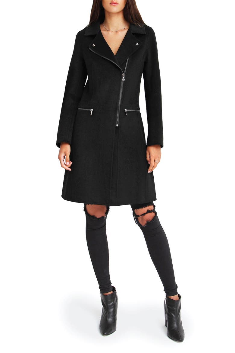 BELLE AND BLOOM Last Chance Wool Blend Coat, Main, color, BLACK