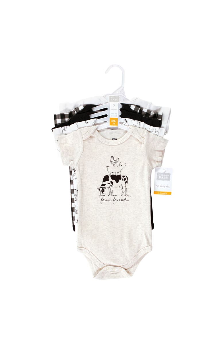 Hudson Baby Five-Piece Set of Cotton Infant All-in-One Bodysuits, Alternate, color, Neutral Farm