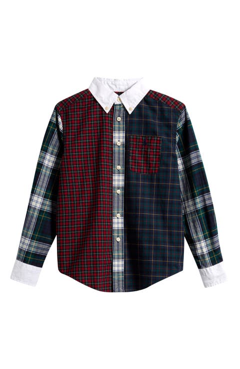 Kids' Colorblock Plaid Poplin Button-Down Shirt