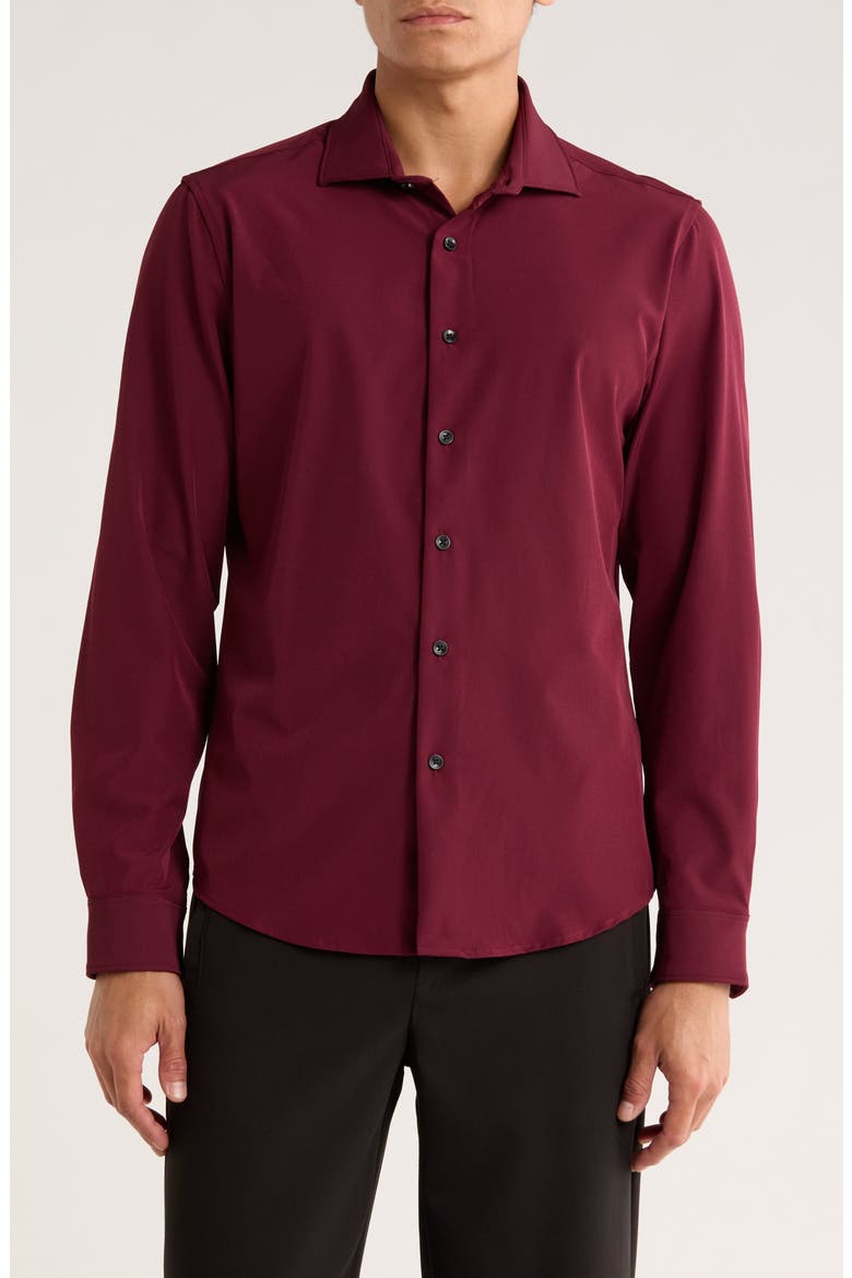 Tech Long Sleeve Stretch Button-Up Shirt, Main, color, MAROON